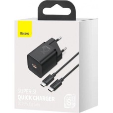 СЗУ-адаптер Baseus Super Silicone 25W QC PD Type-C + кабель Type-C-Type-C 3A (Чёрный) TZCCSUP-L01